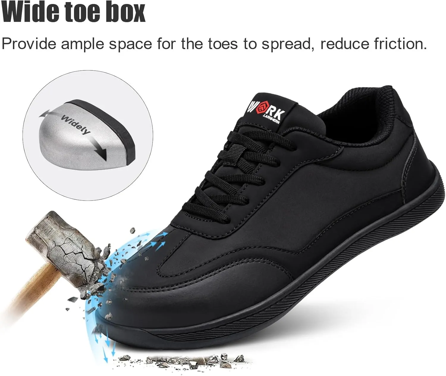 LARNMERN Steel Toe Skate Shoes Men Safety Work Sneakers Wide Toe Box Barefoot Zero Drop Non Slip Shoe