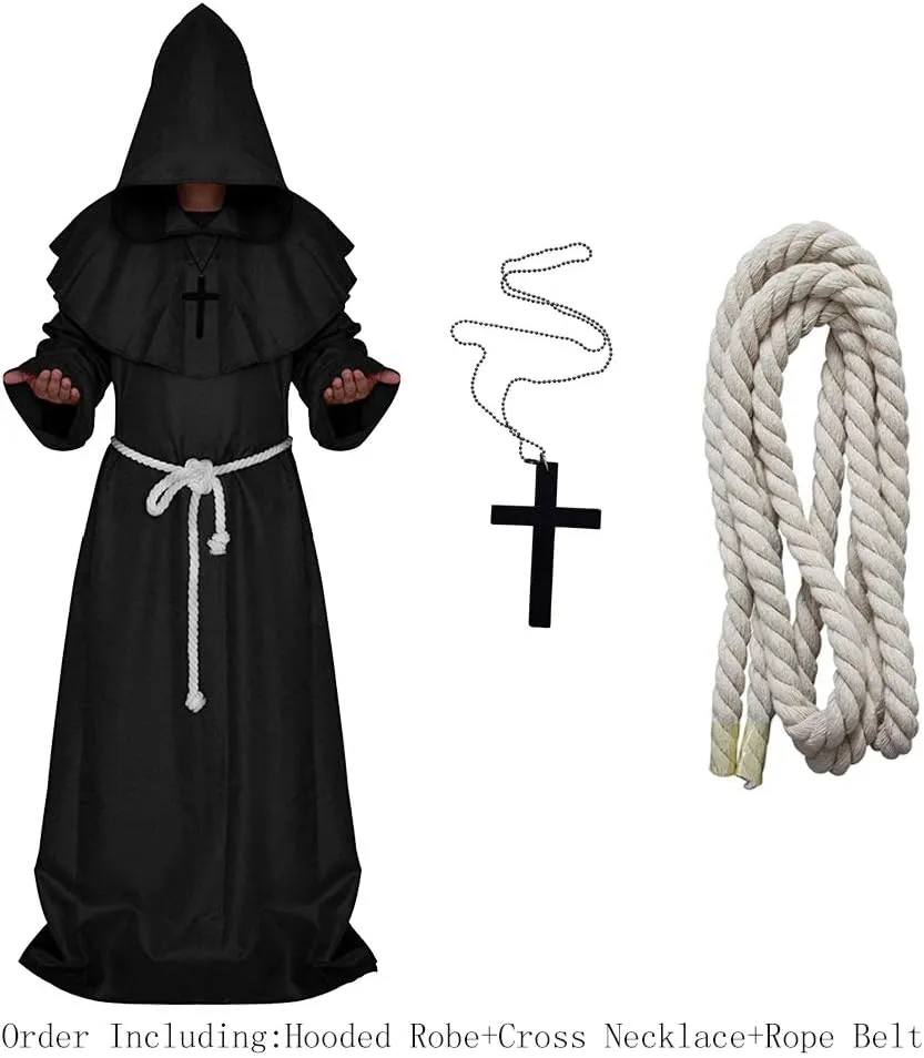 LHJ Friar Medieval Hooded Monk Renaissance Priest Robe Costume Cosplay