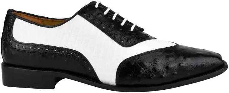 LIBERTYZENO Mens Ostrich Print Genuine Leather Adults Oxford Lace Up Dress Shoes for Prom Graduation