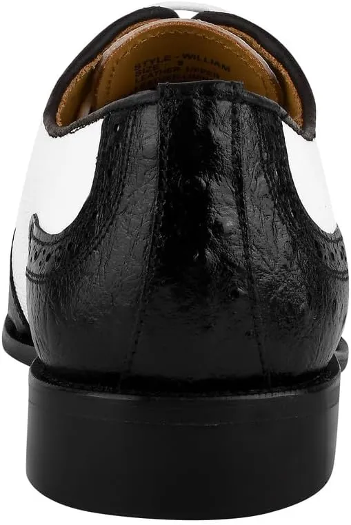 LIBERTYZENO Mens Ostrich Print Genuine Leather Adults Oxford Lace Up Dress Shoes for Prom Graduation