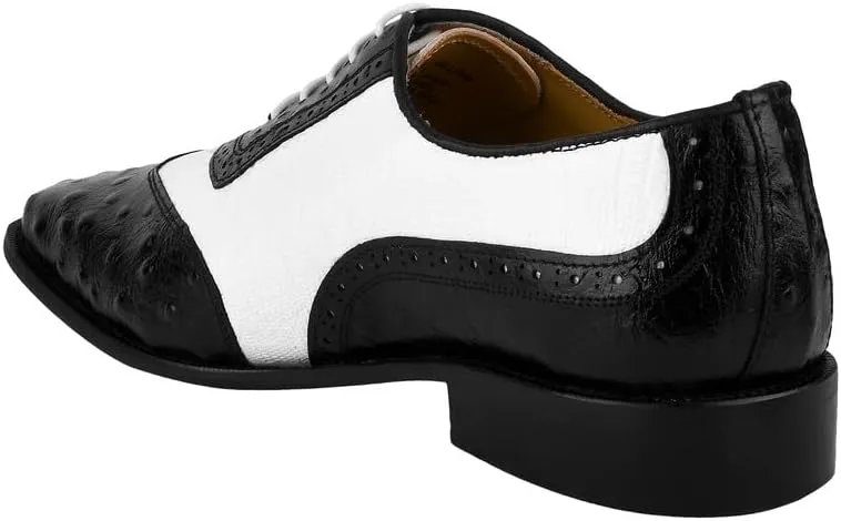 LIBERTYZENO Mens Ostrich Print Genuine Leather Adults Oxford Lace Up Dress Shoes for Prom Graduation