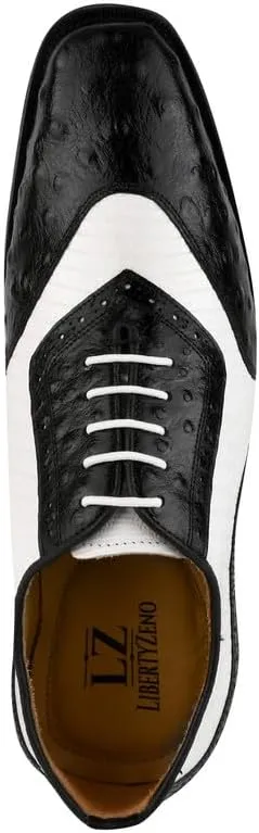 LIBERTYZENO Mens Ostrich Print Genuine Leather Adults Oxford Lace Up Dress Shoes for Prom Graduation