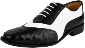 LIBERTYZENO Mens Ostrich Print Genuine Leather Adults Oxford Lace Up Dress Shoes for Prom Graduation