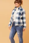 Lyn Check Teddy Fur Jacket - Indigo Blue