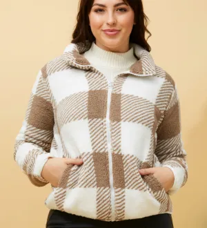 Lyn Check Teddy Fur Jacket - Mocha