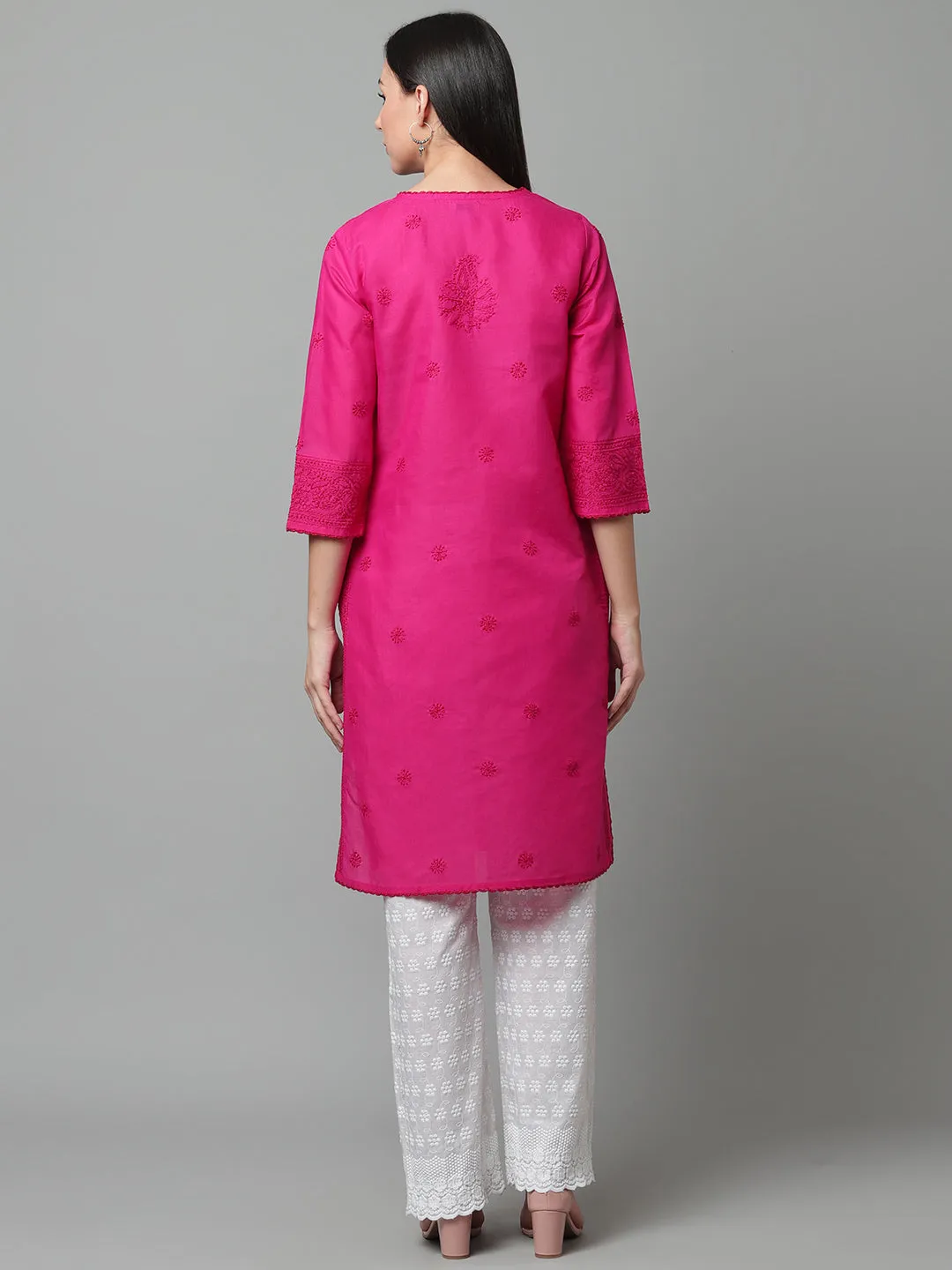 Magenta Chikankari Kurta with Mukaish Work