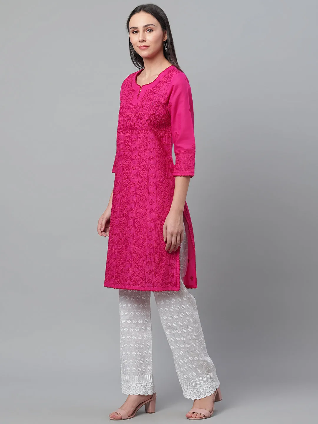 Magenta Chikankari Kurta with Mukaish Work