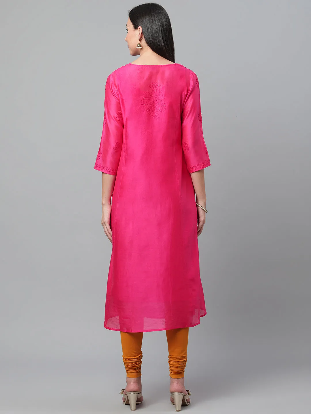 Magenta Embroidered Chanderi Anarkali Kurta