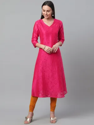 Magenta Embroidered Chanderi Anarkali Kurta