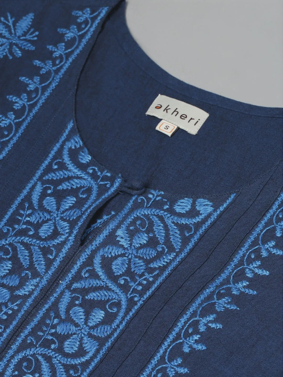 Mangalgiri Navy Blue Embroidered Kurta with Pocket
