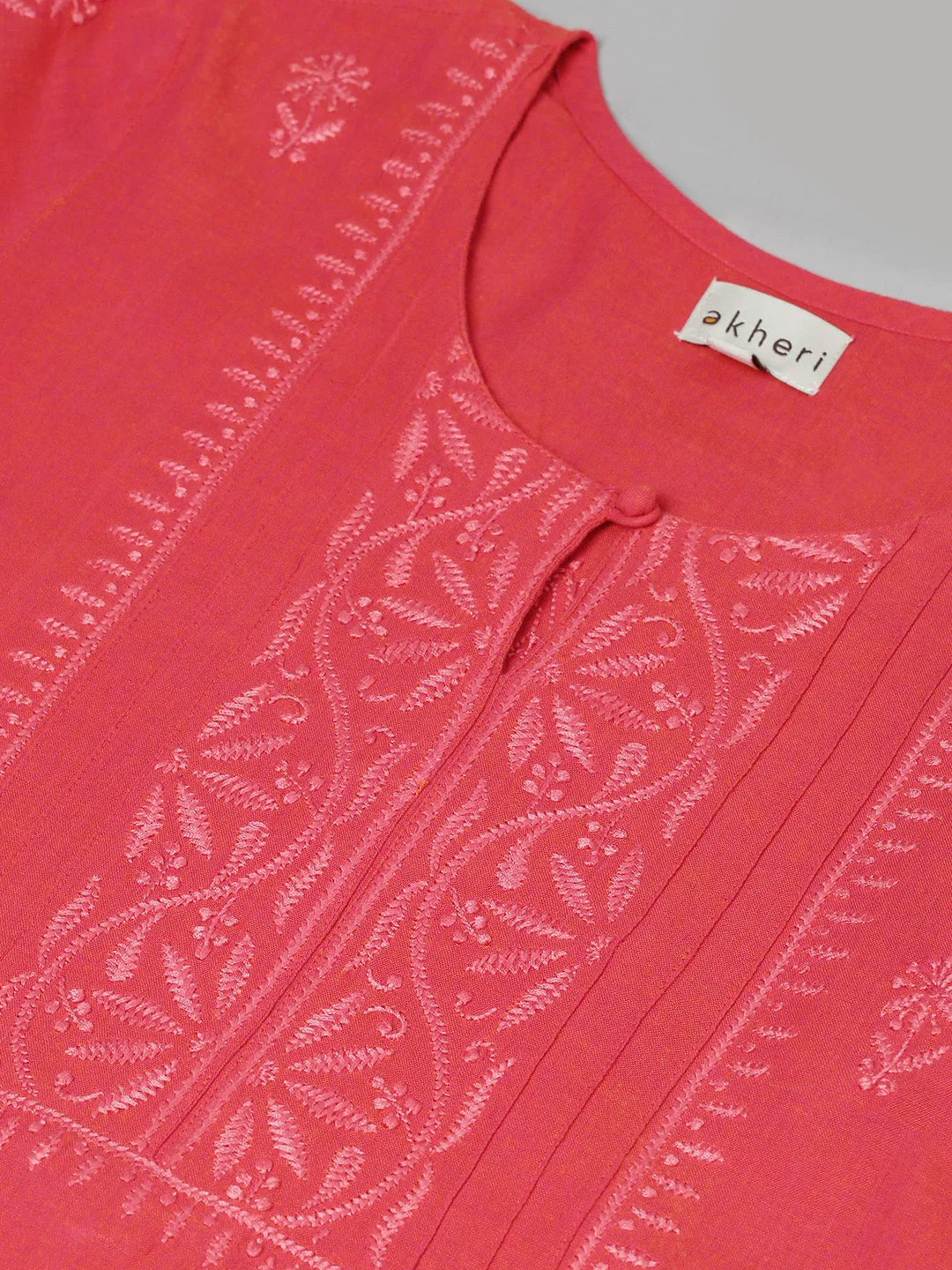 Mangalgiri Pink Embroidered Kurta with Pocket