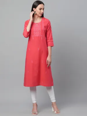 Mangalgiri Pink Embroidered Kurta with Pocket
