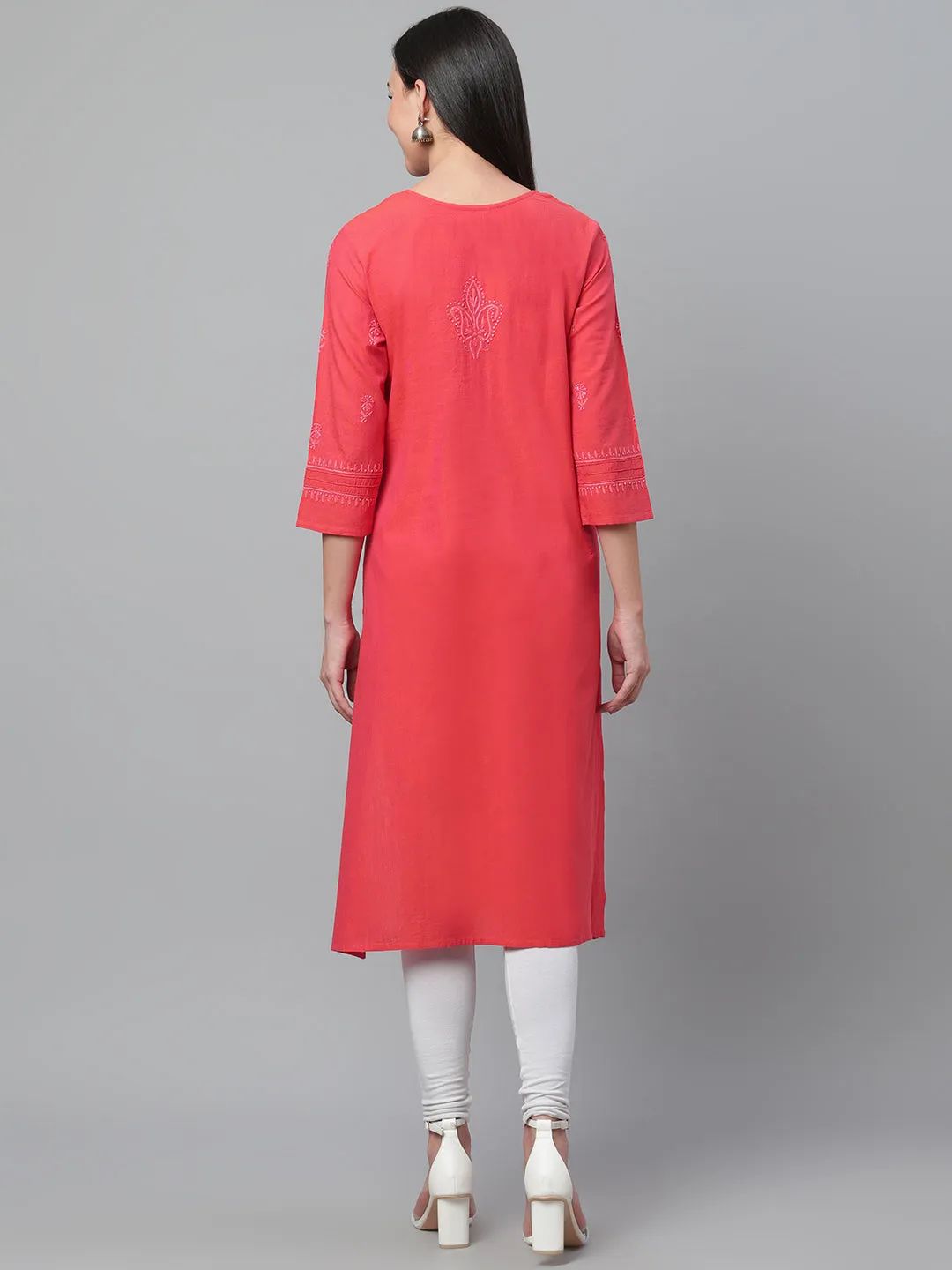 Mangalgiri Pink Embroidered Kurta with Pocket