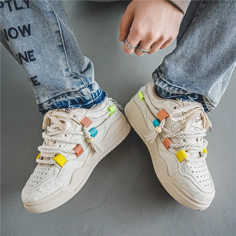 Men's Casual Shoes Fashion Platform Chunky Sneakers Trendy Comfortable All Seasons Men's Lace Up Sneakers