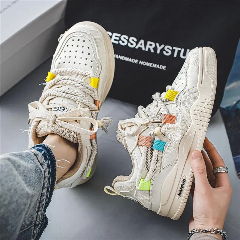 Men's Casual Shoes Fashion Platform Chunky Sneakers Trendy Comfortable All Seasons Men's Lace Up Sneakers