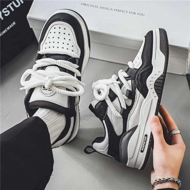 Men's Casual Shoes Fashion Platform Chunky Sneakers Trendy Comfortable All Seasons Men's Lace Up Sneakers