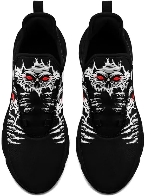 Men's Skull Running Shoes Lightweight Cushion Sports Walking Shoes Cool Non Slip Gym Training Breathable Tennis Shoes