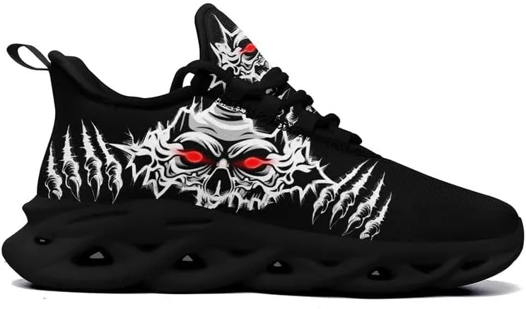 Men's Skull Running Shoes Lightweight Cushion Sports Walking Shoes Cool Non Slip Gym Training Breathable Tennis Shoes