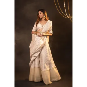 Monk & Mei Daisy Brocade Sharara With Dupatta And Blouse (Set of 3)