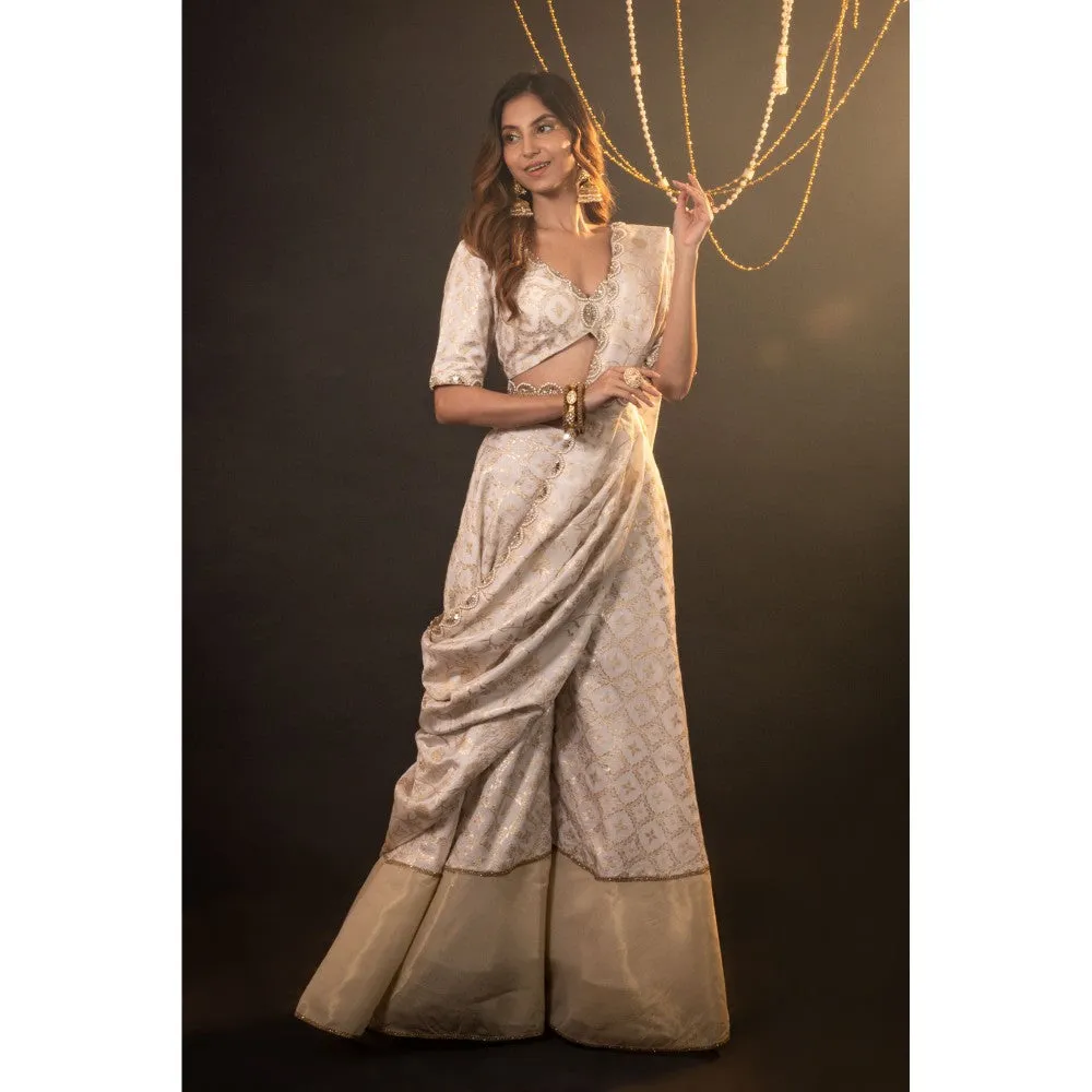 Monk & Mei Daisy Brocade Sharara With Dupatta And Blouse (Set of 3)