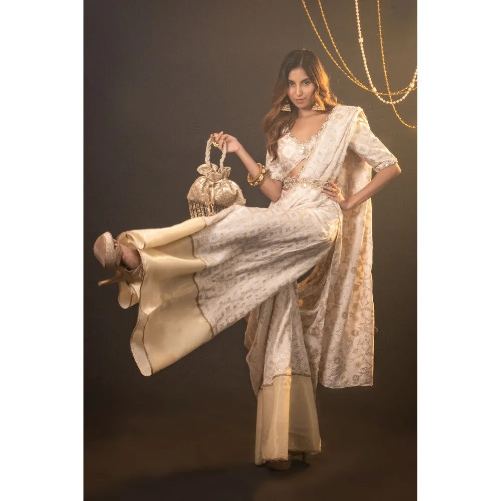 Monk & Mei Daisy Brocade Sharara With Dupatta And Blouse (Set of 3)
