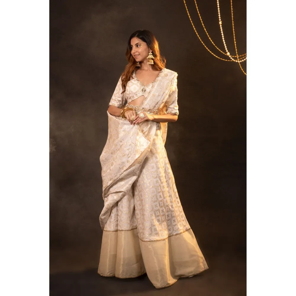 Monk & Mei Daisy Brocade Sharara With Dupatta And Blouse (Set of 3)
