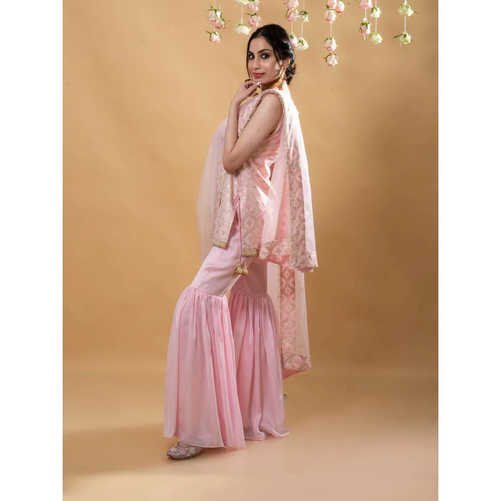 MONK & MEI Heera Kurta with Sharara & Dupatta-Powder Pink (Set of 3)