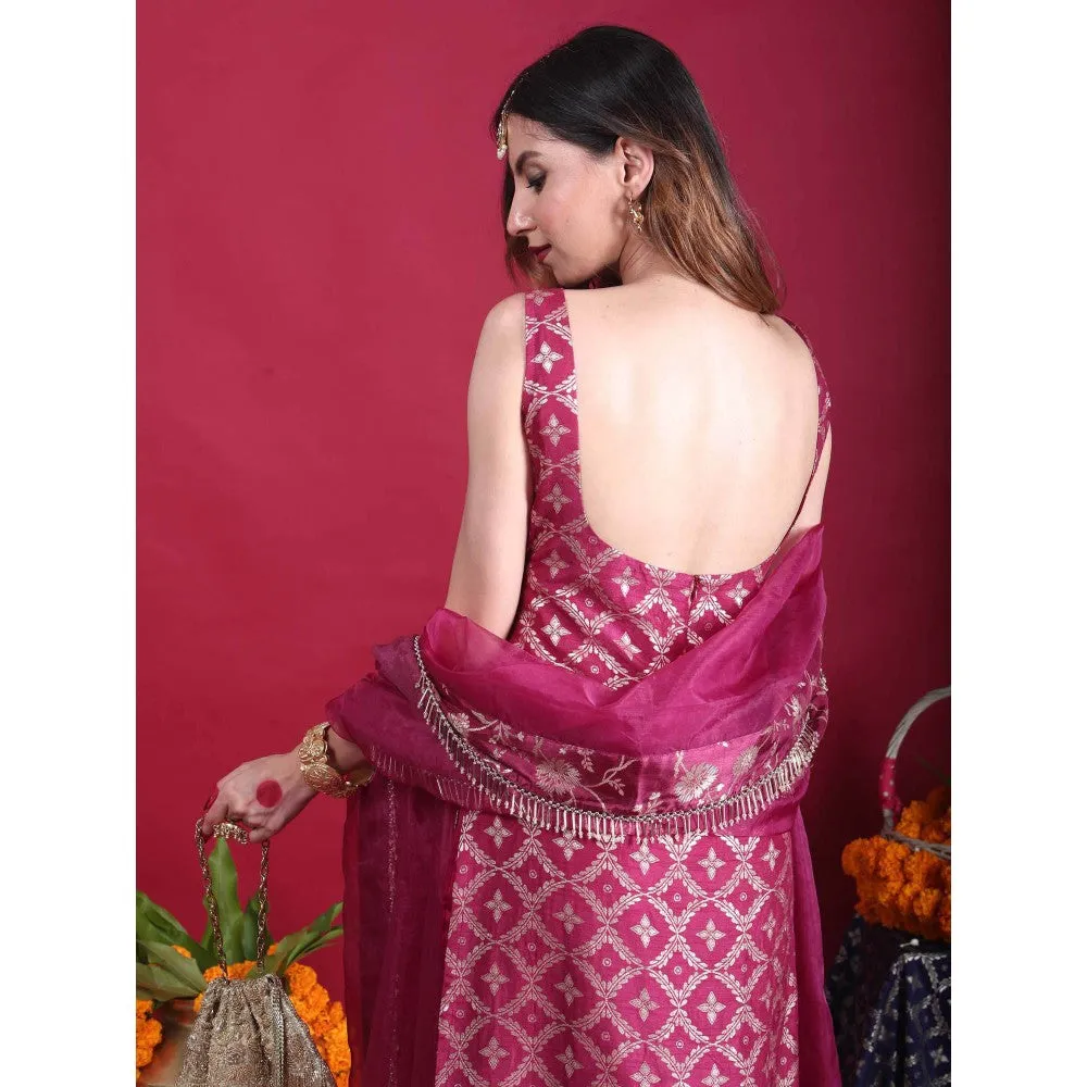 MONK & MEI Kala-Sleeveless Kurta-Plum Magenta (Set of 3)