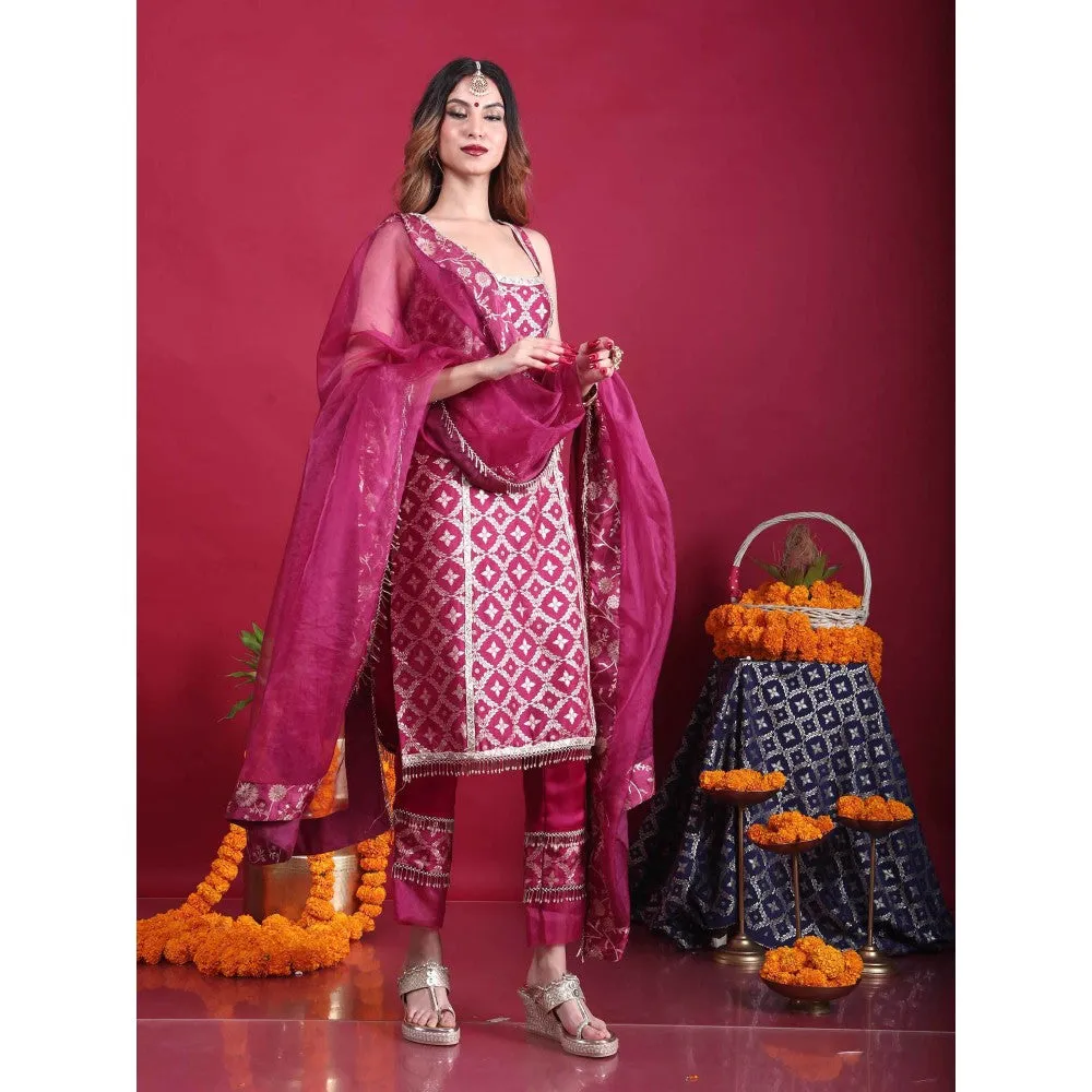MONK & MEI Kala-Sleeveless Kurta-Plum Magenta (Set of 3)