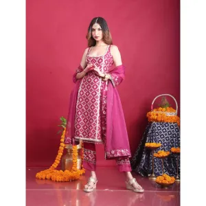MONK & MEI Kala-Sleeveless Kurta-Plum Magenta (Set of 3)