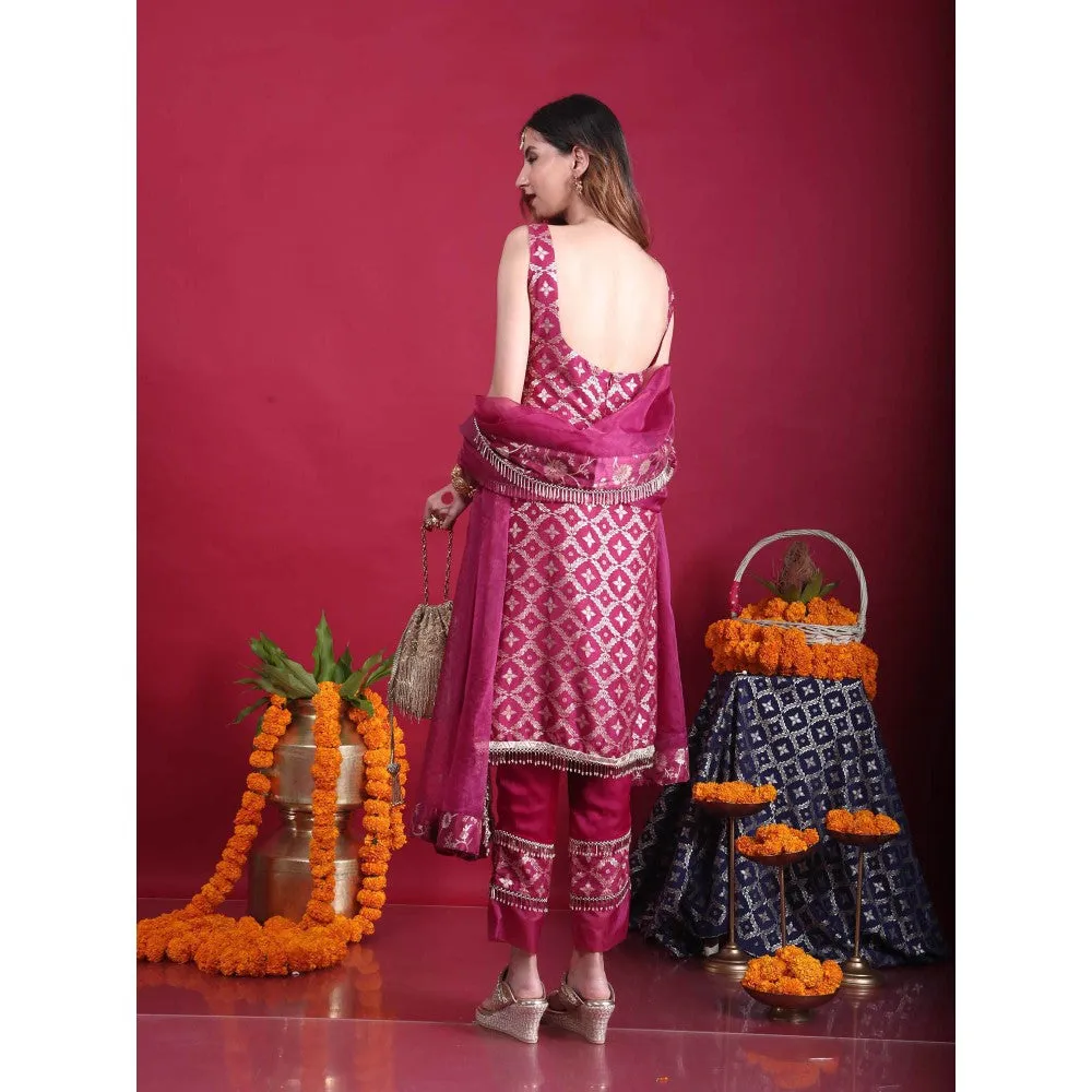MONK & MEI Kala-Sleeveless Kurta-Plum Magenta (Set of 3)