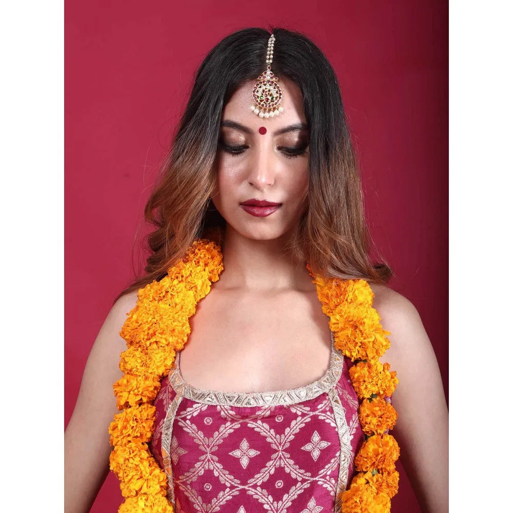 MONK & MEI Kala-Sleeveless Kurta-Plum Magenta (Set of 3)
