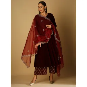 Monk & Mei Ruhani-Dupatta- Maroon