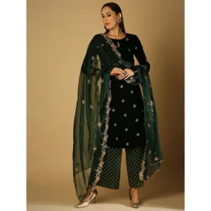 Monk & Mei Ruhani-Kurta Palazzo Dupatta - Green (Set Of 3)