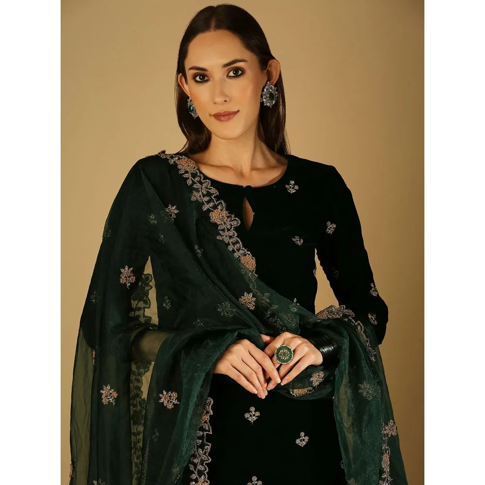 Monk & Mei Ruhani-Kurta Palazzo Dupatta - Green (Set Of 3)