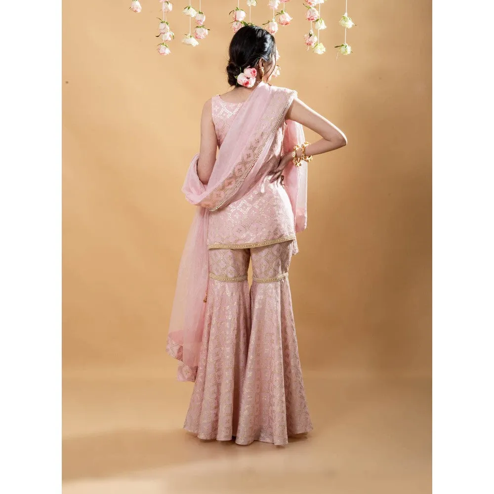 MONK & MEI Vani Kurta with Sharara & Dupatta-Powder Pink (Set of 3)