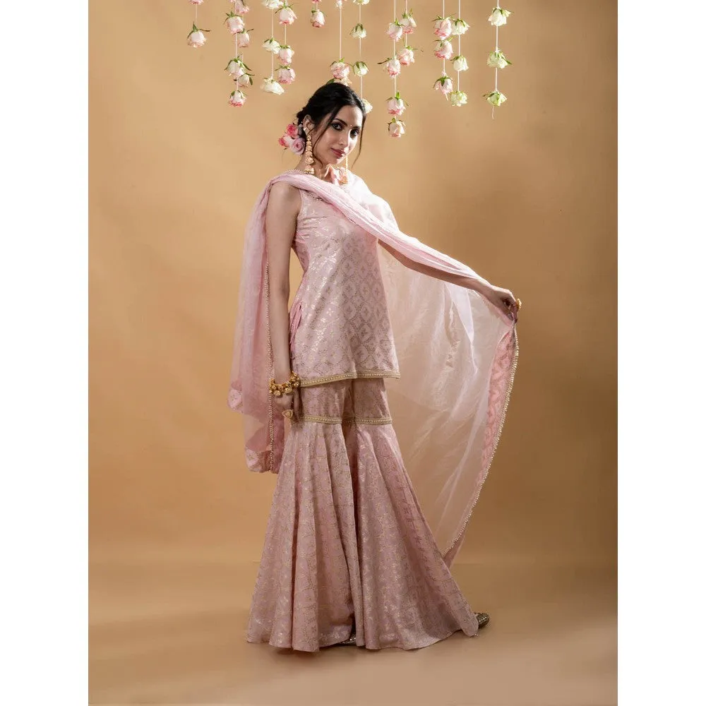 MONK & MEI Vani Kurta with Sharara & Dupatta-Powder Pink (Set of 3)