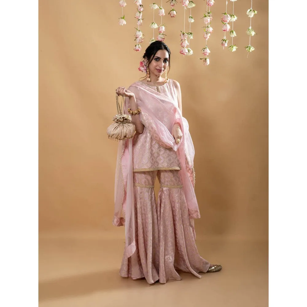 MONK & MEI Vani Kurta with Sharara & Dupatta-Powder Pink (Set of 3)