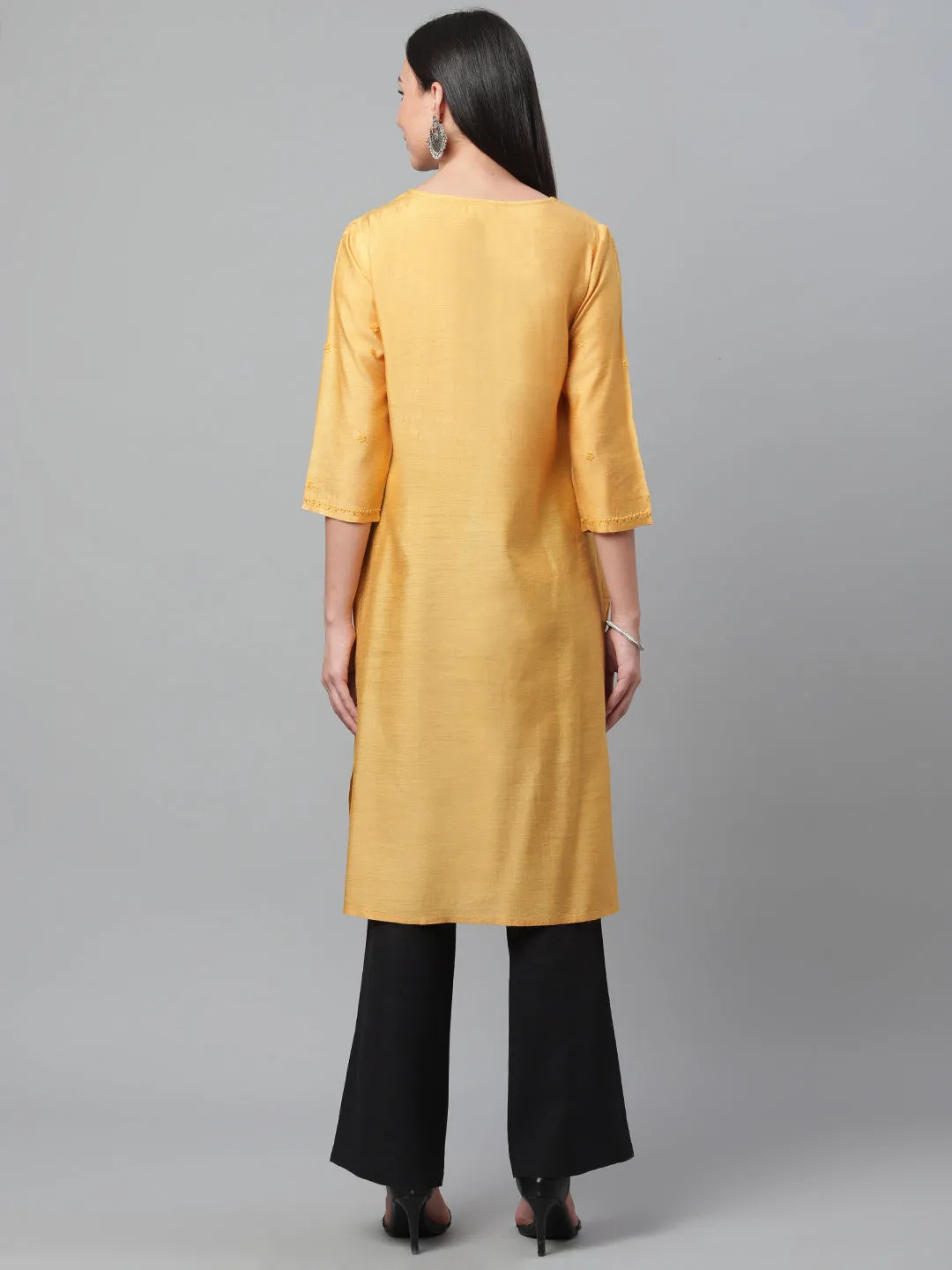 Mustard Pure Silk Chikankari Kurta