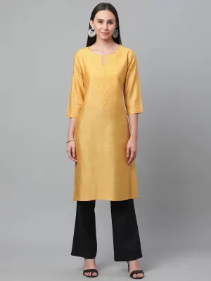 Mustard Pure Silk Chikankari Kurta