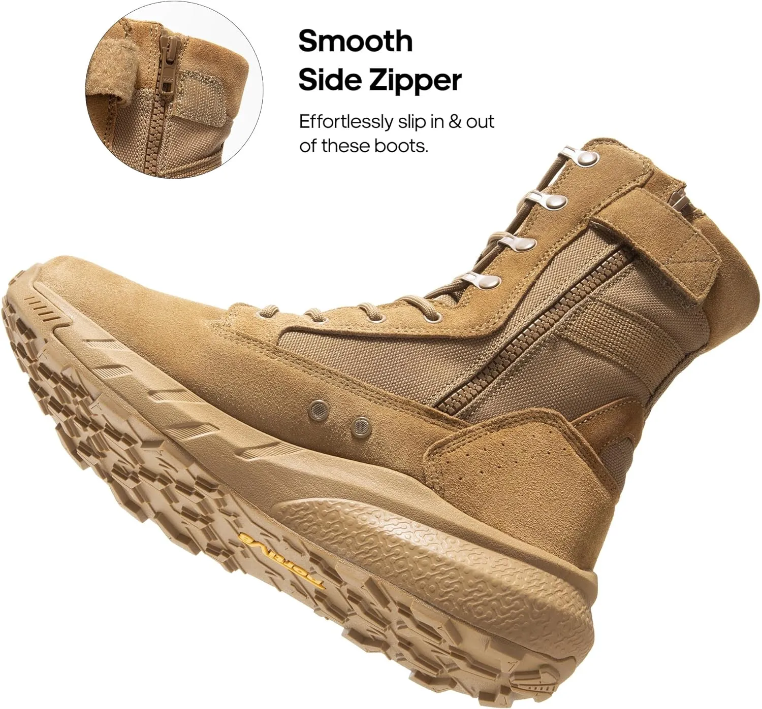 NORTIV 8 Men's Breathable Tactical Military Work Boots Side Zipper Leather Lightweight Hiking Motorcycle Combat Boots 8 Inches Recon