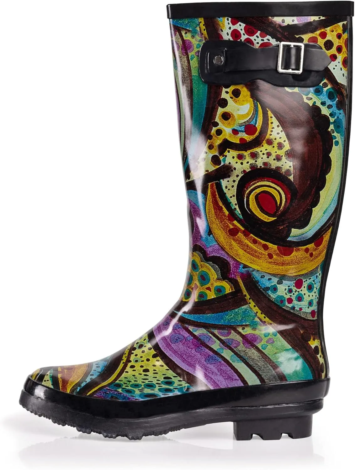 NORTY Women's Hurricane Rain Boots Knee High Calf Length - Glossy Matte Waterproof Rubber Tall Shoes