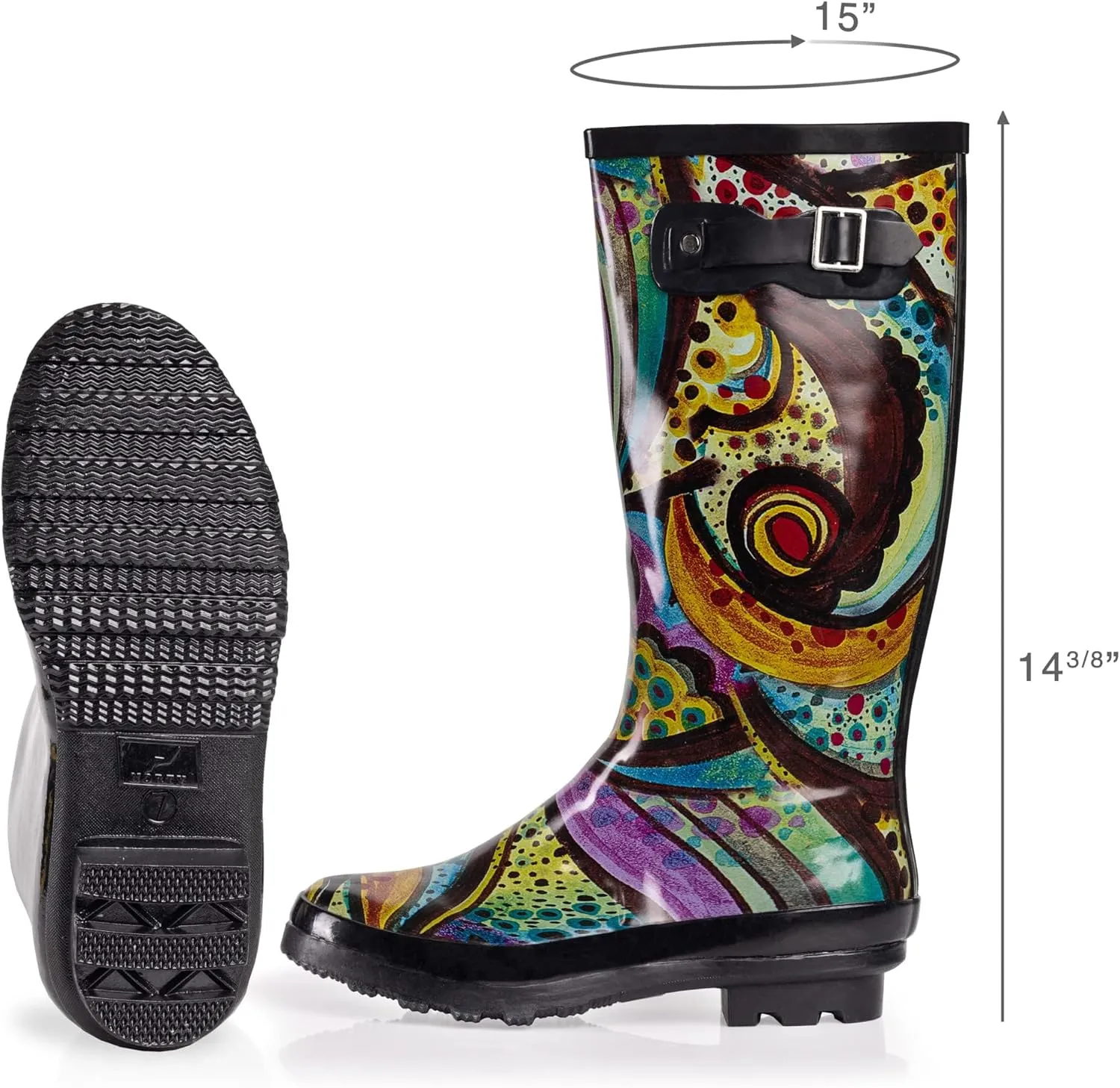 NORTY Women's Hurricane Rain Boots Knee High Calf Length - Glossy Matte Waterproof Rubber Tall Shoes