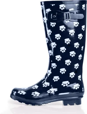 NORTY Women's Hurricane Rain Boots Knee High Calf Length - Glossy Matte Waterproof Rubber Tall Shoes