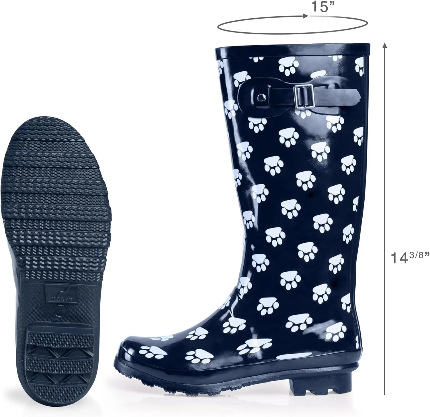 NORTY Women's Hurricane Rain Boots Knee High Calf Length - Glossy Matte Waterproof Rubber Tall Shoes