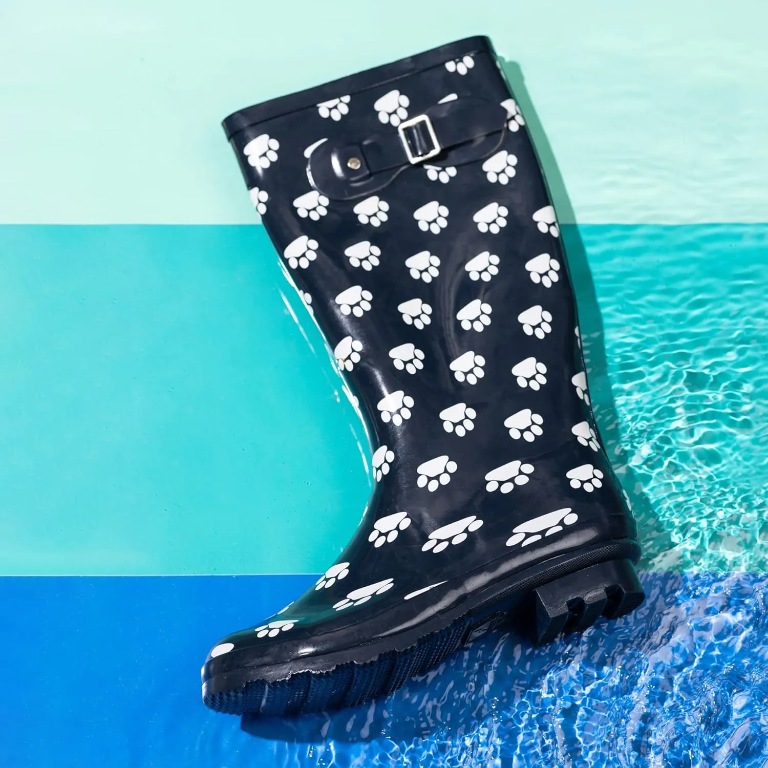 NORTY Women's Hurricane Rain Boots Knee High Calf Length - Glossy Matte Waterproof Rubber Tall Shoes