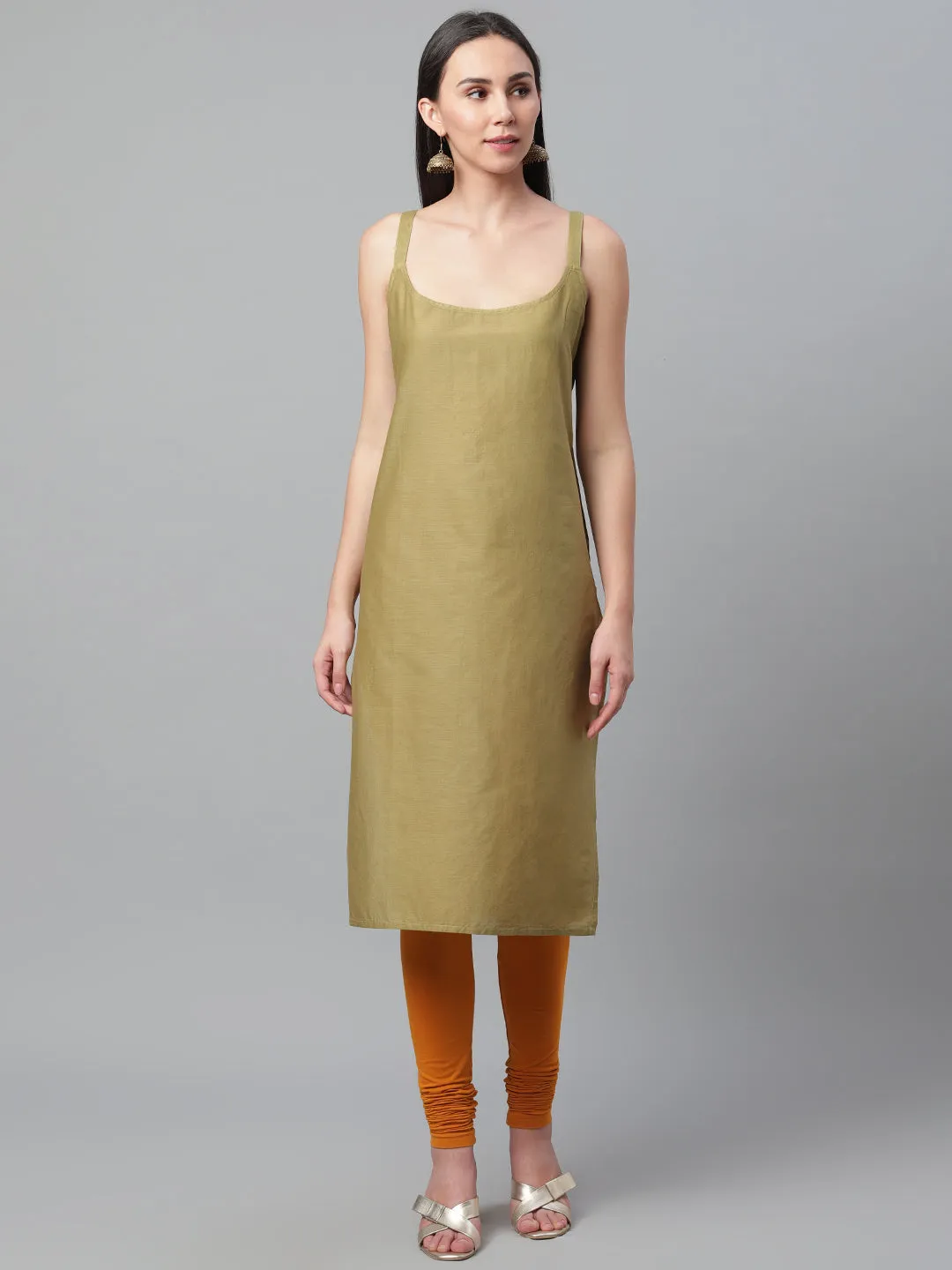 Olive Chanderi Silk Embroidered Kurta