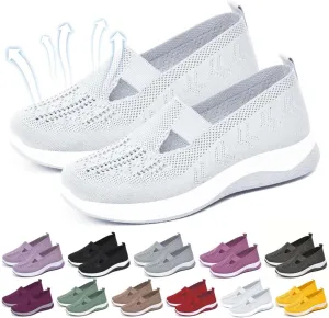 Orthopedic Shoes for Women Lightweight Wide Width Arch Support Woven Mesh Breathable Comfortable Soft Soled Nurse Shoes Slip On Diabetic Sneakers