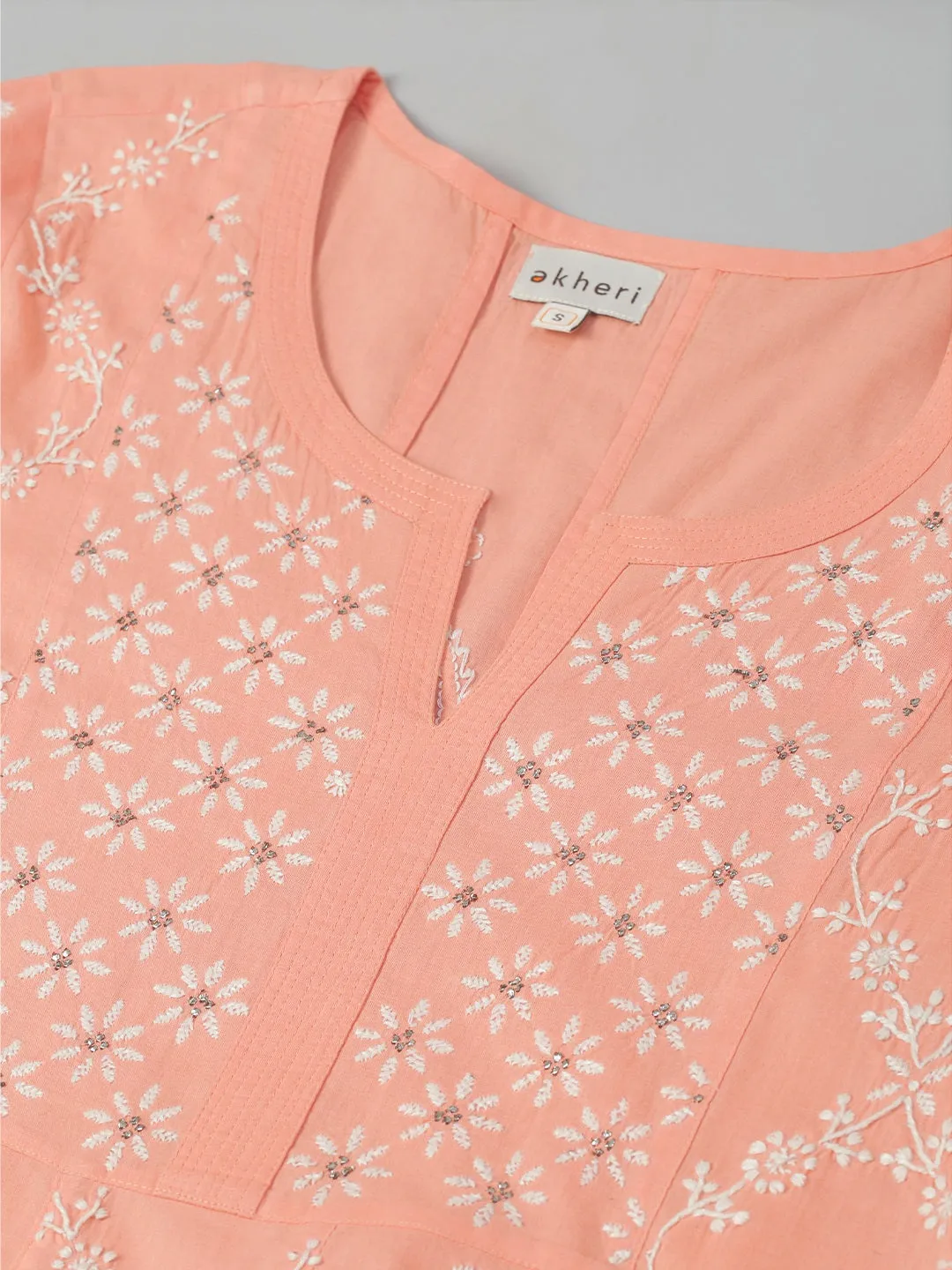 Peach Kalidaar Chikankari Kurta with Mukaish Work