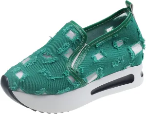 Platform Sneakers for Women Embroidery Floral Breathable Fashion Sneakers Wide Width Chunky Sole Shoes Comfortable Walking Shoes Non Slip Loafers